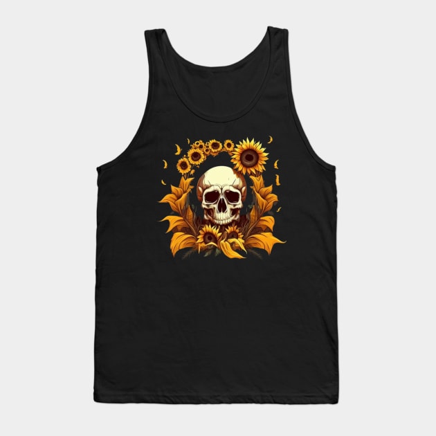 Skull with sunflower Tank Top by Crazy skull